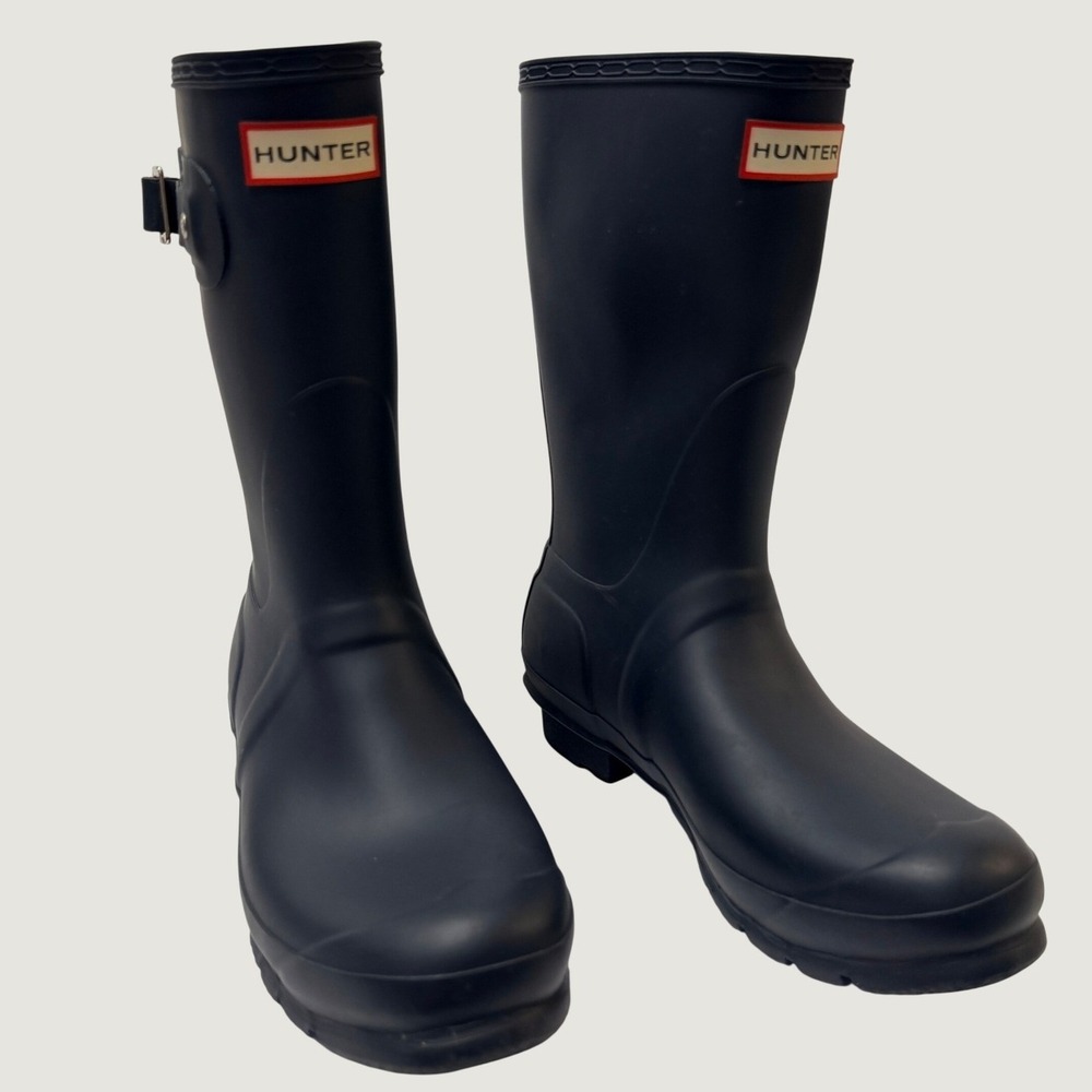 Hunter Original Adjustable Short Rain Boots Size 8 Navy Blue Matte